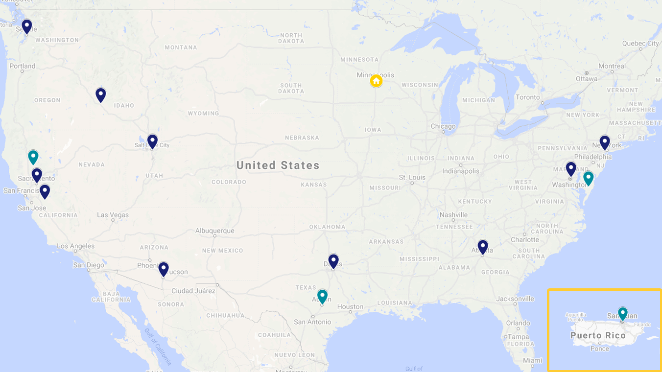 Map of IRC and MCN office locations across the United States