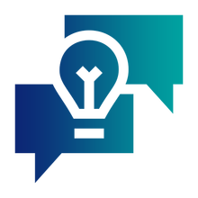 Silhouette image of light bulb between two speech bubbles implying brainstorming